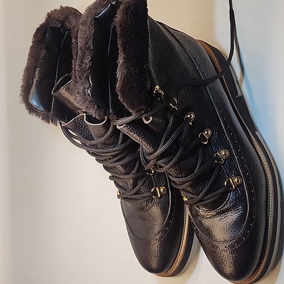 Valentina Leather Winter Boots Faux Fur Lined Lug Sole - Picture 3 of 11